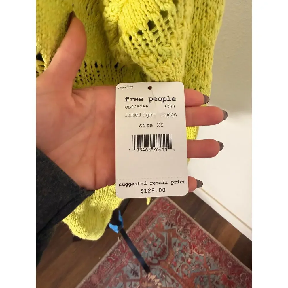 NWT Free People Hot Tropics Neon Limelight V-Neck Sweater Oversized xs